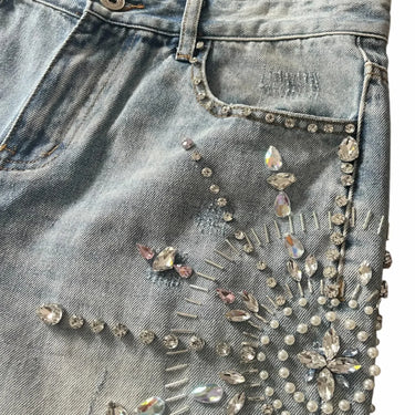 DIAMOND PATTERN DENIM SHORTS