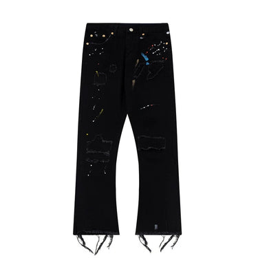 DISTRESSED BLACK FLARED JEANS