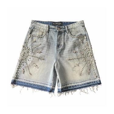 DIAMOND PATTERN DENIM SHORTS